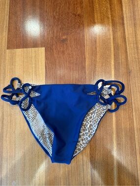 acacia swimwear Blue Bikini Bottom with Leopard Print Accents